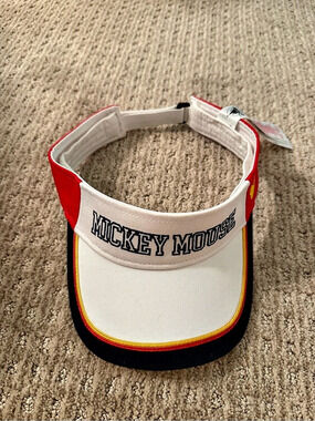 Disney Parks Retro Mickey Mouse Colorblock Visor Hat White Red Navy Adjustable